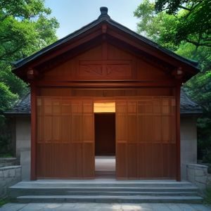 艺术编辑苏远美的照片，站在画廊展览现场，背景是一幅大型抽象画作
